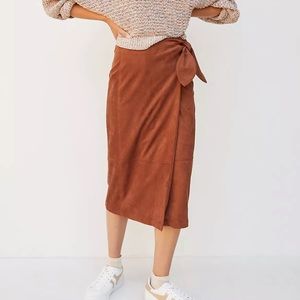 Anthropologie Lauren Sueded Wrap Midi Skirt